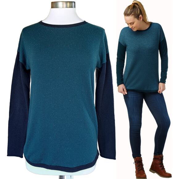 SMARTWOOL Shadow Pine Colorblock Sweater Small Twilight Blue Donegal Teal - Picture 1 of 8